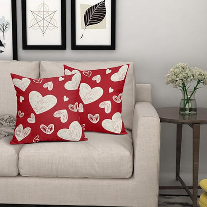 Valentines Day Pillow Covers 20x20 Set of 2 Red Love Print Decorative Outdoor Heart Throw Pillow Cases Rustic Holiday Decoration Farmhouse Sofa Couch Cushion Cover Bed Decor
