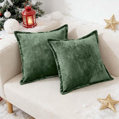 20x20 Throw Pillow Covers Set of 2 Velevt Square Cushion Cover Decorative Solid Pillowcases for Sofa Bed Chair Decor,Christmas Green