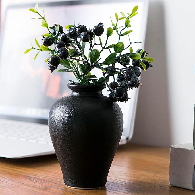 Black Bud Vases, Ceramic Small Vase Set of 5, Mini Vases for Fresh and Dried Flowers, Modern Home Decor, Pottery Centerpiece Table Decorations