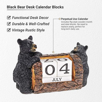 Pine Ridge Desk Calendar Blocks - Perpetual Calendar, Flip Month And Day Date Blocks, Rustic Calendars For Home, Office, Classroom And Decor (Black Bear)