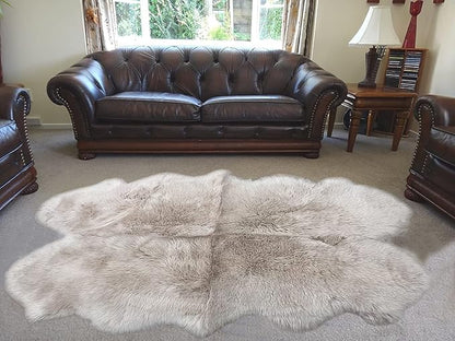HUAHOO Premium Genuine Sheepskin Rug Linen Real Australia Sheepskin Natural Luxury Fluffy Lambskin Fur Area Rug Seat Covers for Kids Bedroom Sofa Chair Cover Pets Dogs Mat Quarto Pelt/4' x 6' Linen