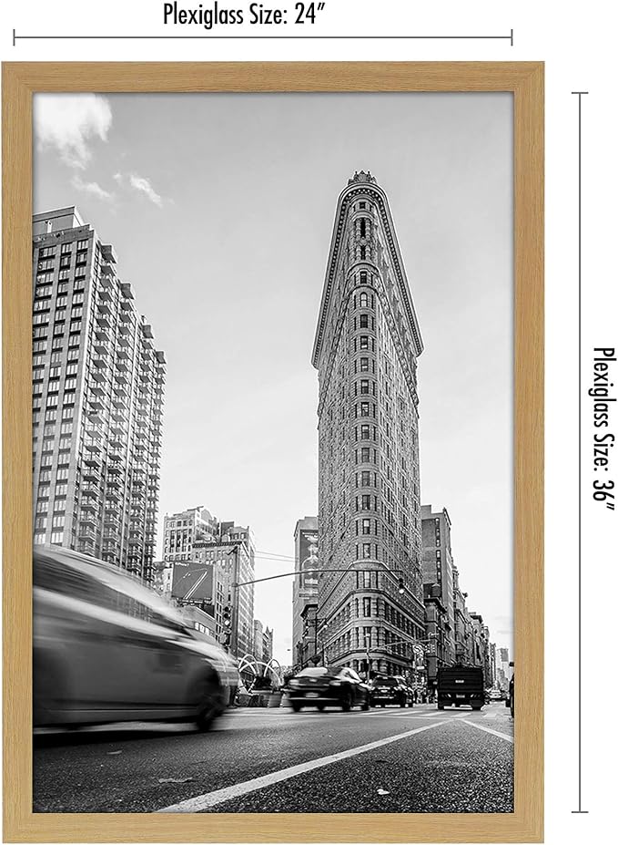 Americanflat 24x36 Poster Frame with Polished Plexiglass - Wide Picture Frames Made of Engineered Wood for Vertical or Horizontal Wall Display - Epic Collection - Pine