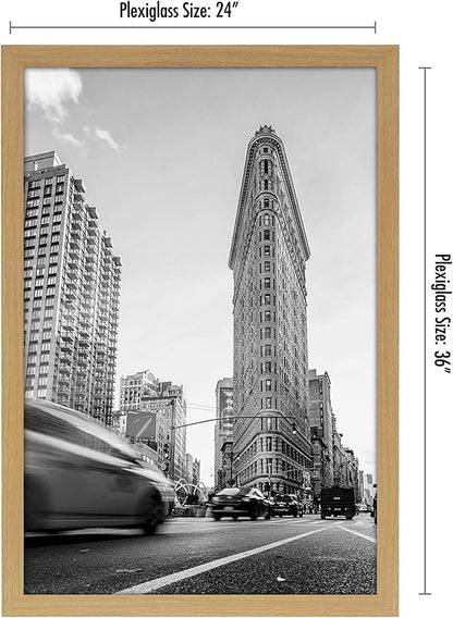 Americanflat 24x36 Poster Frame with Polished Plexiglass - Wide Picture Frames Made of Engineered Wood for Vertical or Horizontal Wall Display - Epic Collection - Pine