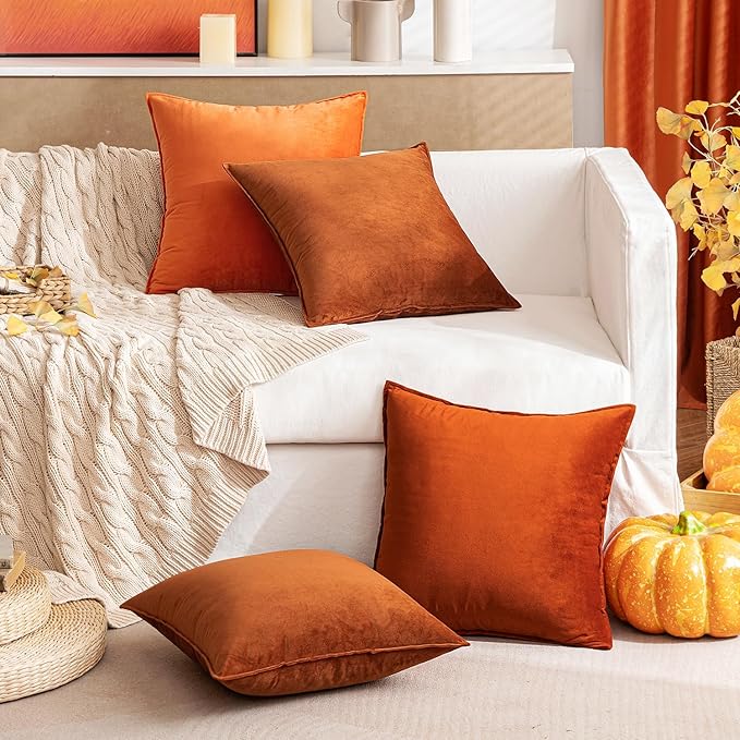 MIULEE Orange Pack of 2 Decorative Velvet Throw Pillow Cover Soft Pillowcase Solid Square Cushion Case for Halloween Sofa Bedroom Car 20x20 Inch 50x50 cm