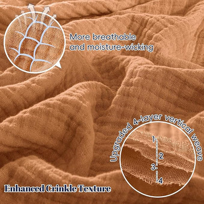 PHF 100% Cotton Muslin Blanket Queen Size 90"x90", 4-Layer Lightweight Gauze Throw, Breathable Cloud-Soft Minimalist Blanket for Bed, Couch, Camping & Baby, Caramel, Ideal Gift