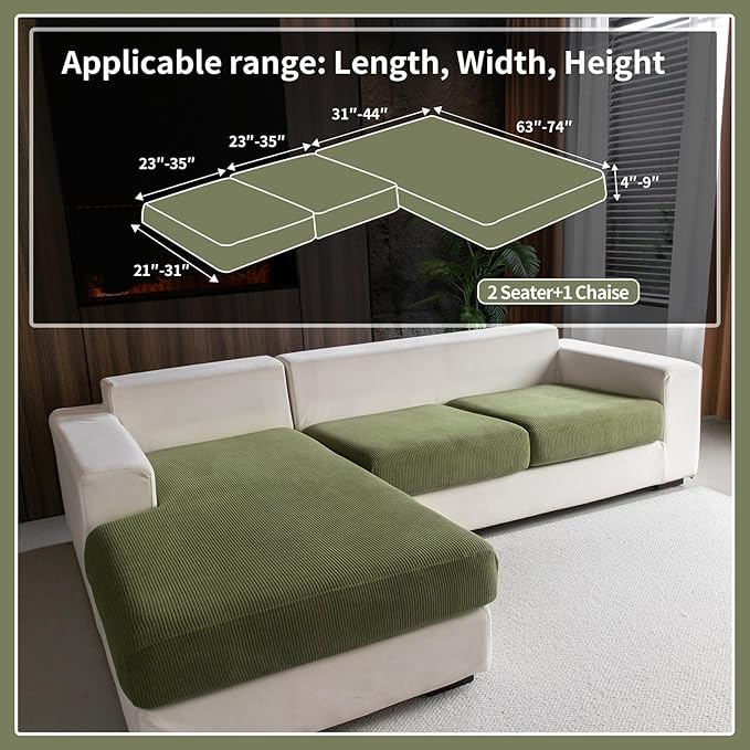 Sectional Couch Covers, Wear Resistant Stretch Sofa Covers Washable Soft Couch Cushion Covers Anti Slip Furniture Protector Sofa Slipcovers for Pets(3 Pieces 2 Seaters+1 Chaise, Green)