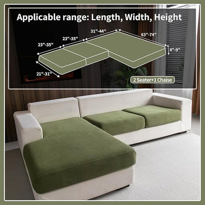 Sectional Couch Covers, Wear Resistant Stretch Sofa Covers Washable Soft Couch Cushion Covers Anti Slip Furniture Protector Sofa Slipcovers for Pets(3 Pieces 2 Seaters+1 Chaise, Green)