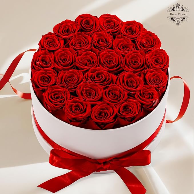 27 Forever Roses in Luxury White Box, Eternal Real Roses Birthday Gifts for Women, Preserved Flowers for Delivery Prime, Anniversary, Valentine's Day, Mothers Day for Mom (Red)