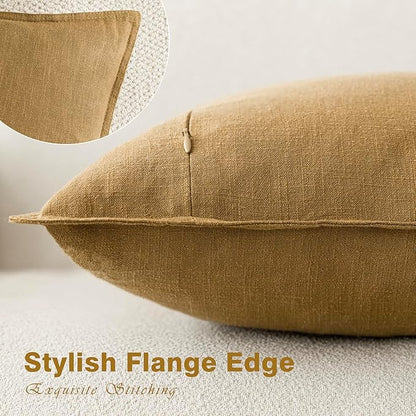 Foindtower Pack of 2, Decorative Linen Soild Throw Pillow Covers Soft Accent Cushion Case Boho Farmhouse Pillowcase for Chair Couch Sofa Bedroom Living Room Home Decor 16 x 16 Inch Honey Mustard