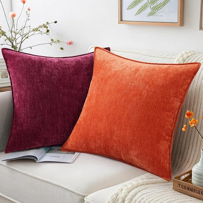 decorUhome Spring Couch Throw Pillow Covers 18x18 Set of 2, Decorative Soft Velvet Neutral Chenille Pillow Covers with Elegant Design for Sofa Bed Living Room Home Decor, Rhododendron