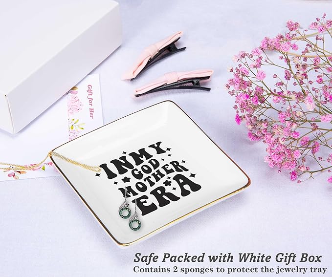 NZY Godmother Proposal Gift for Women-Mother's Day,Christmas,Birthday Gift for Godmom from Godchild-Ceramic Jewelry Tray Trinket Holder Ring Dish-In My Godmother Era