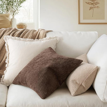 MIULEE Pack of 2 Decorative Throw Pillow Covers Soft Chenille Throw Pillows Solid Textured Cushion Covers for Couch Sofa Bedroom Living Room 22x22 Inch, Chocolate