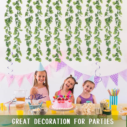 Dolicer 4Pcs Artificial Monstera Leaf Vines, 5.6Ft Fake Hanging Greenery Plants Tropical Palm Leaves Ivy Vine Monstera Garland for Home Garden Porch Patio Hawaiian Party Indoor Outdoor Décor