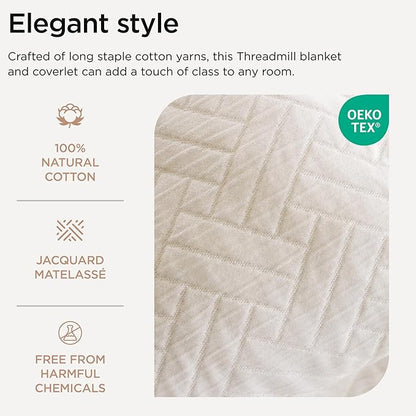 Threadmill Luxury Cotton Blankets for Twin Size Bed | All-Season 100% Cotton Twin Blanket for Bed | Criss Cross Jacquard Lightweight, Soft & Cozy Coverlet, 350GSM, 68 x 90 inches | White