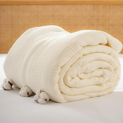 Muslin Blanket - Pure 100% Turkish Cotton Airy Soft Light Versatile Gauze Throw Blanket for Bed, Couch, Sofa (Natural, Twin XL Size (71" x 95" inch))