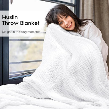 Yoofoss Muslin Blanket 100% Organic Cotton Large Twin Size 60" x 80" for Bed Couch Summer Gauze Blanket for Adults Lightweight and Breathable White