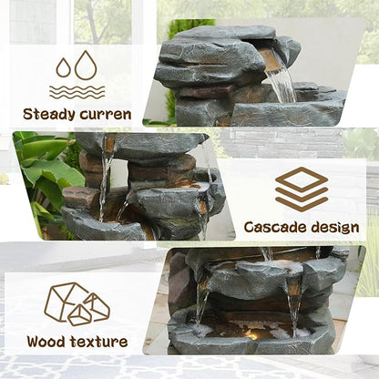 50.6" H Outdoor Water Fountain with 3 Tiers Large Cascading Realistic Tree Trunk Waterfall Fountains with LED Lights Outdoor Water Fountain for Garden Patio Backyard Porch Home Decor