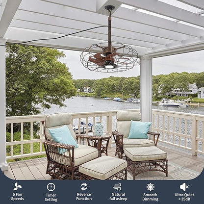 20" Outdoor Ceiling Fan with Light, with Remote and App Remote, IP65 Waterproof Gazebo Hanging Fan, 3CCT Dimmable, Portable Plug in Ceiling Fan with Cord Hook for Patio Porch Pergola (Antique Bronze)