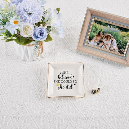Congratulations Gifts for Women - She Believed She Could So She Did Trinket Jewelry Dish, High School College Graduation Gifts for Her New Job Gifts Inspirational Spiritual Motivational Gift
