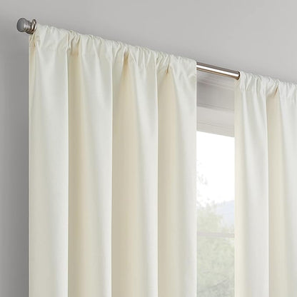 Eclipse Kendall Modern Blackout Thermal Rod Pocket Window Curtain for Bedroom or Living Room (1 Panel), 42 X 84, Ivory