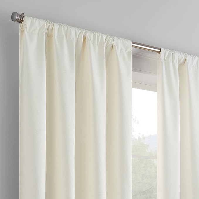 ECLIPSE Kendall Modern Blackout Thermal Rod Pocket Window Curtain for Bedroom or Living Room (1 Panel), 42" x 95", Ivory