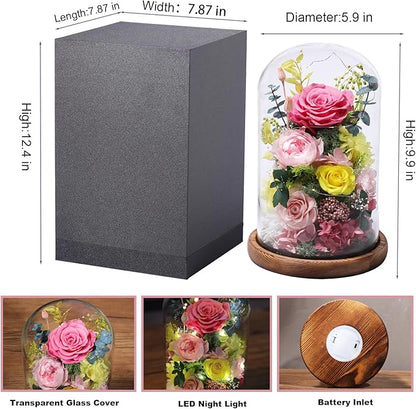 Flowers for Delivery Preserved Flowers Rose in Glass Dome,Pink Rose Forever Flowers Birthday Gifts for Women Mom Grandma Friend for Her,Home Decor