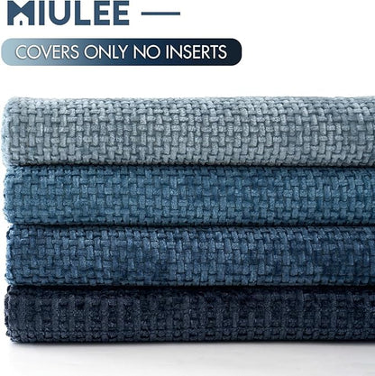 MIULEE Pack of 4 Couch Throw Pillow Covers 24x24 Inch Neutral Blue Soft Decorative Chenille Pillow Covers Farmhouse Accent Cushion Covers for Boho Western Spring Coastal Decor Sofa Bed Living Room