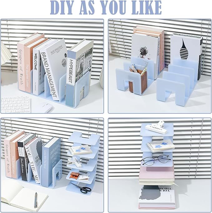 BAYTORY 2Pcs Acrylic File Holder Purse Organizer, Sturdy Desktop File Sorter Organizer, Binder Shelf for Office Desk Kitchen Shelf Closet (Blue)