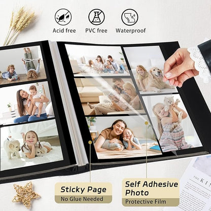 RECUTMS Photo Album 4x6 5x7 8x10 Photos DIY Scrapbook 60 Pages Black Inner Button Grain Leather Scrap Photo Book Baby Family Wedding Anniversary Self Adhesive Handmake Picture Book（Gray）