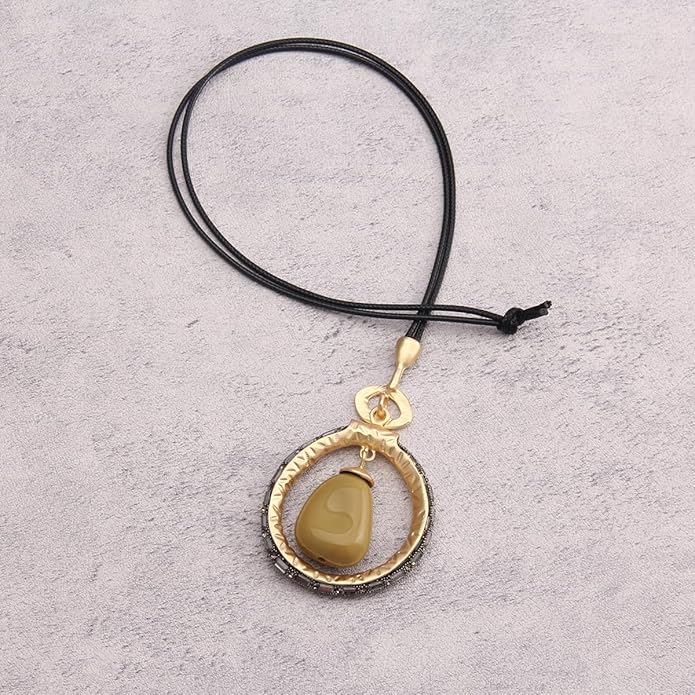 Leather Necklace for Women Boho Choker Necklace Long Cord Leather Pendant Bohemian Neckalce Vintage Alloy Pendant Leather Rope Necklace Wooden Necklaces for Women