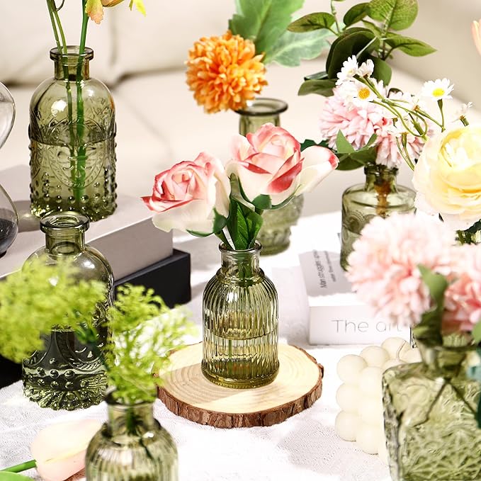 Glass Bud Vases Set of 60, Small Glass Vase for Flowers, Green Small Vases for Centerpieces, Vintage Bud Vase in Bulk for Wedding, Party, Events, Reception, Home Decor