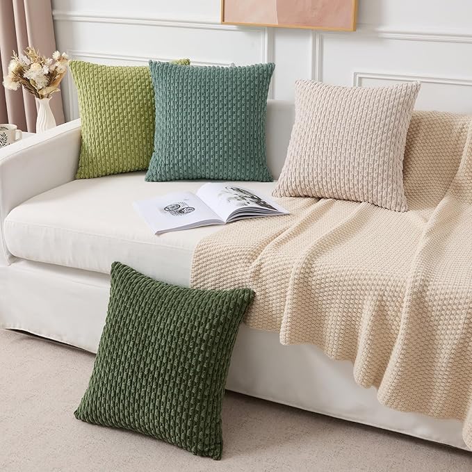 Kevin Textile Euro Sham Pillow Covers 28x28 Inch 2 Packs Soft Boho Striped Corduroy Decorative Throw Pillows for Living Room Couch Bed Sofa Rustic Farmhouse Home Decor 71x71cm Teal Green