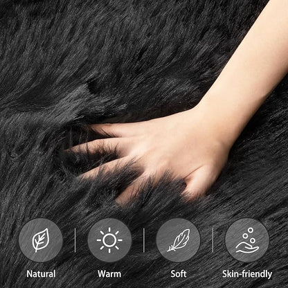 Ciicool Black Fluffy Round Fur Area Rug for Bedroom, Circle Faux Fur Rugs for Kids Room, Cute Fuzzy Nursery Carpet, Shaggy Circular Rugs Floor Carpets for Teens Girls Rooms Home Decor, 4 x 4 Feet