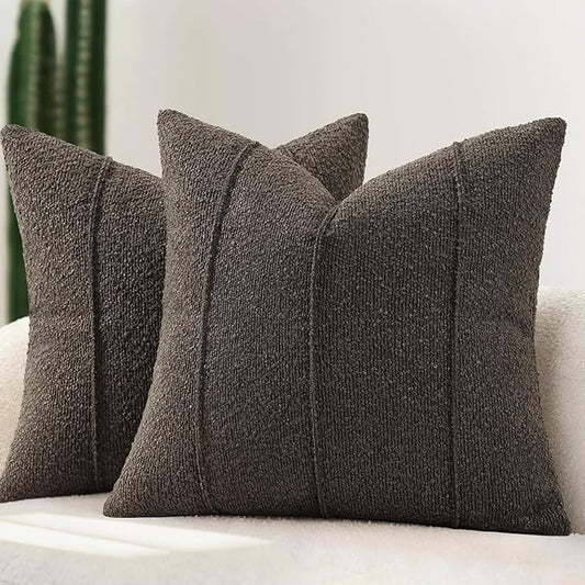 YCOLL Textured Boucle Throw Pillow Covers 22x22 Pack of 2 - Soft Neutral Striped Cushion Covers, Cozy Accent Decorative Pillow Covers for Couch, Sofa, Bed, Living Room (Dark Gray)