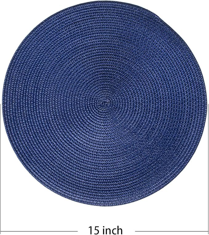 AHHFSMEI Round Braided Placemats 15 Inch Round Table Mats for Dining Tables Natural Woven Heat Resistant Place mats Set of 8 (Navy Blue,8)
