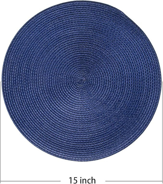 AHHFSMEI Round Braided Placemats 15 Inch Round Table Mats for Dining Tables Natural Woven Heat Resistant Place mats Set of 4 (Navy Blue,4)