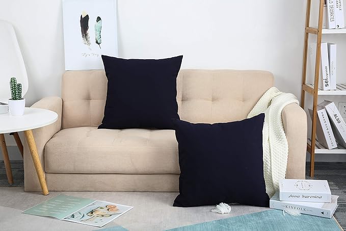 TangDepot Handmade Decorative Solid 100% Cotton Canvas Throw Pillow Covers/Pillow Shams, (16"x16", Dark Navy)