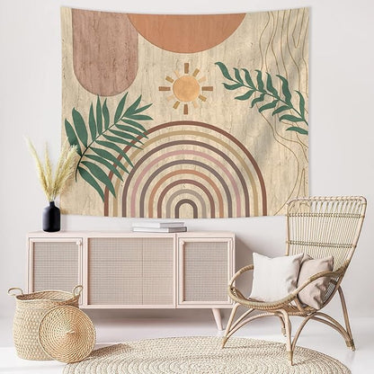 SUOTEMEIFEI Boho Plant Art Tapestry,retro Plants Tapestry Sunset Landscape Abstract Aesthetic Wall Bedroom Living Room Decor College Dorm Wall Hanging