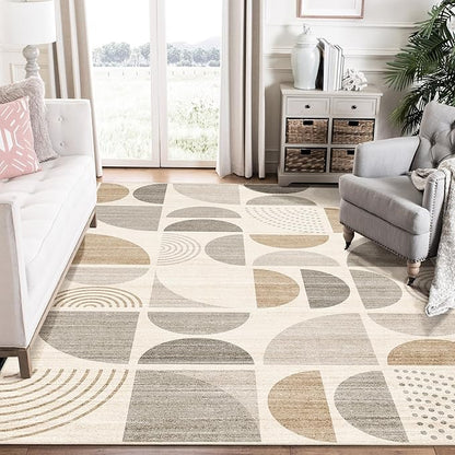 MUJOO Area Rug 6x9,Washable Rugs for Living Room Bedroom Dining Room,Large Boho Throw Floor Carpet Non Slip Soft Modern Abstract Bohemian Neutral Beige