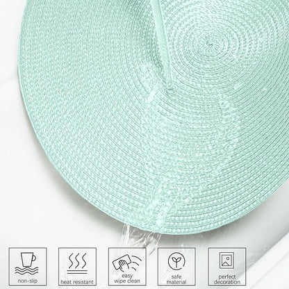 AHHFSMEI Round Braided Placemats 15 Inch Round Table Mats for Dining Tables Natural Woven Heat Resistant Place mats Set of 4 (Mint Green)