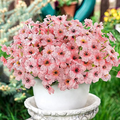 MACTING Artificial Flowers for Outdoors 12 Bundles Fake Flowers UV Resistant Faux Plastic Plants No Fade for Hanging Planters Window Patio Porch Garden Home Indoor Outdoor Summer Decorations(Pink)
