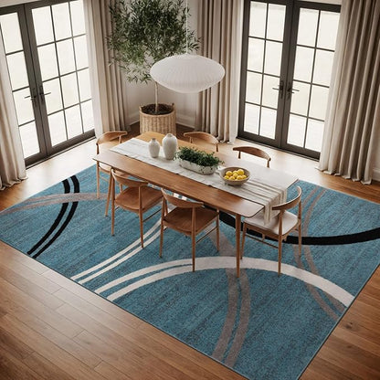 Rugshop Modern Wavy Circles Design Area Rug, Fade-Resistant Carpet Alfombras, Perfect for Bedroom, Dining Room and Living Room, Blue, 8'8" x 12'