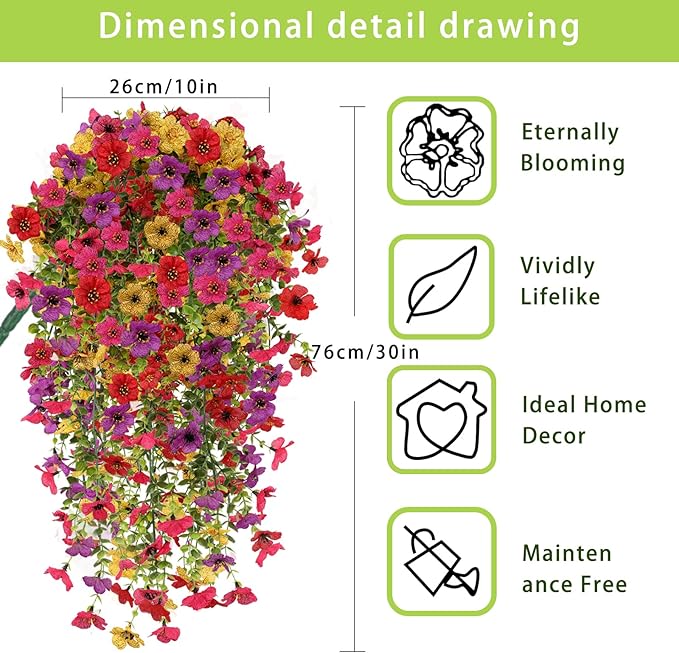 Artificial Fake Hanging Flowers Plants for Outdoor Fall Decoration, 4PCS UV Resistant Look Real Trailing Vines for Outside Home Planter Porch Patio Mums Autumn Decor (Multicolour)