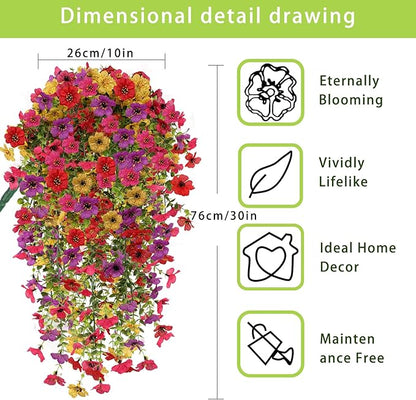 Artificial Fake Hanging Flowers Plants for Outdoor Fall Decoration, 4PCS UV Resistant Look Real Trailing Vines for Outside Home Planter Porch Patio Mums Autumn Decor (Multicolour)