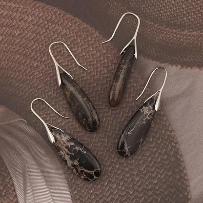Natural Healing Stone Fishhoop Dangle Drop Earrings Statement Gold silver earrings