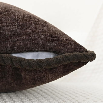 CaliTime Decorative Couch Throw Pillow Covers 18 X 18 Inches Pack of 2 Cozy Chenille Piping Edge Cushion Cases for Sofa Bed Living Room Home Coffee
