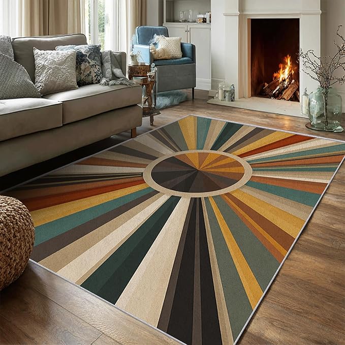 Cool Sun Throw Rug, 2x3 Doormat Boho Striped Vintage Country Pattern for Entryway, Bedroom, Kitchen, Cool Sun Home Decor Accessories Indoor Door Mat, Non Slip & Machine Washable