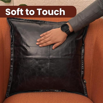 LL LEATHER LOVERS Lambskin Leather Pillow Cover - Sofa Cushion Case - Decorative Throw Covers for Living Room & Bedroom, 14x14 Inches - Ink Blue Box Pack of 1