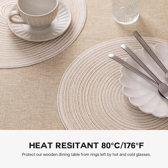 Round Placemats Set of 8 Woven Placemats Washable Braided Table Mats for Dining Table Heat Resistant Non-Slip Circle Place Mats(Cream)