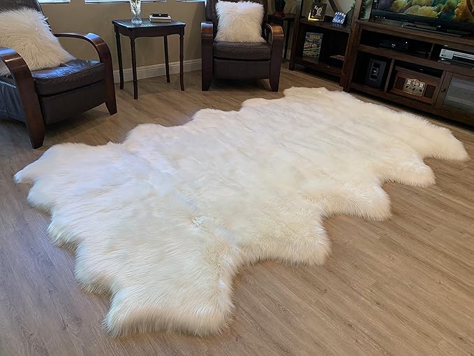LAMBZY Faux Sheepskin Super Soft Hypoallergenic Silky Shag Rug for Living Room, Kids Room, Sofa (Decto 10 Pelts 6'x10', White)